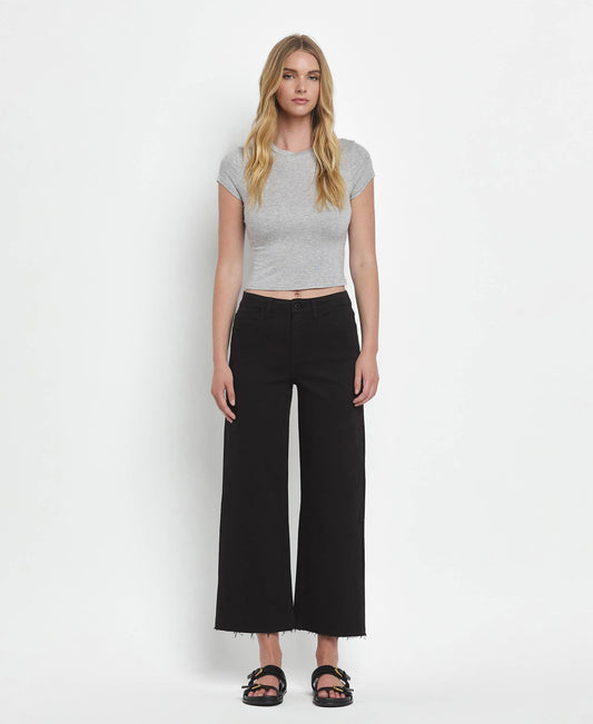 HIGH RISE CROP WIDE LEG JEANS T5894BK