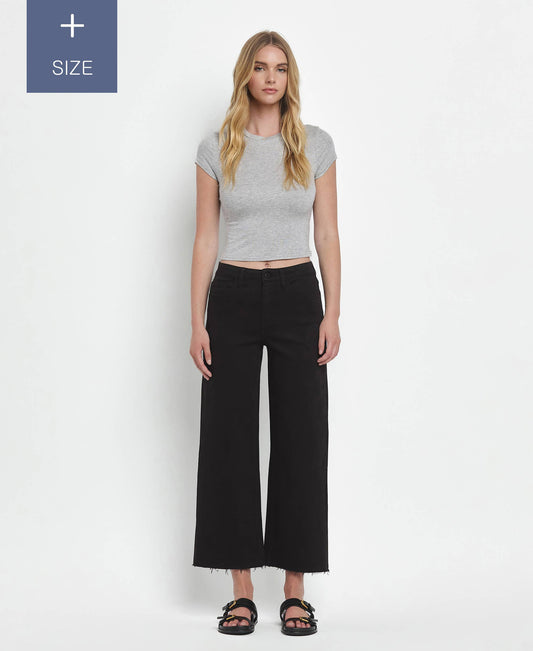 PLUS SIZE HIGH RISE CROP WIDE LEG JEANS T5894BK-P