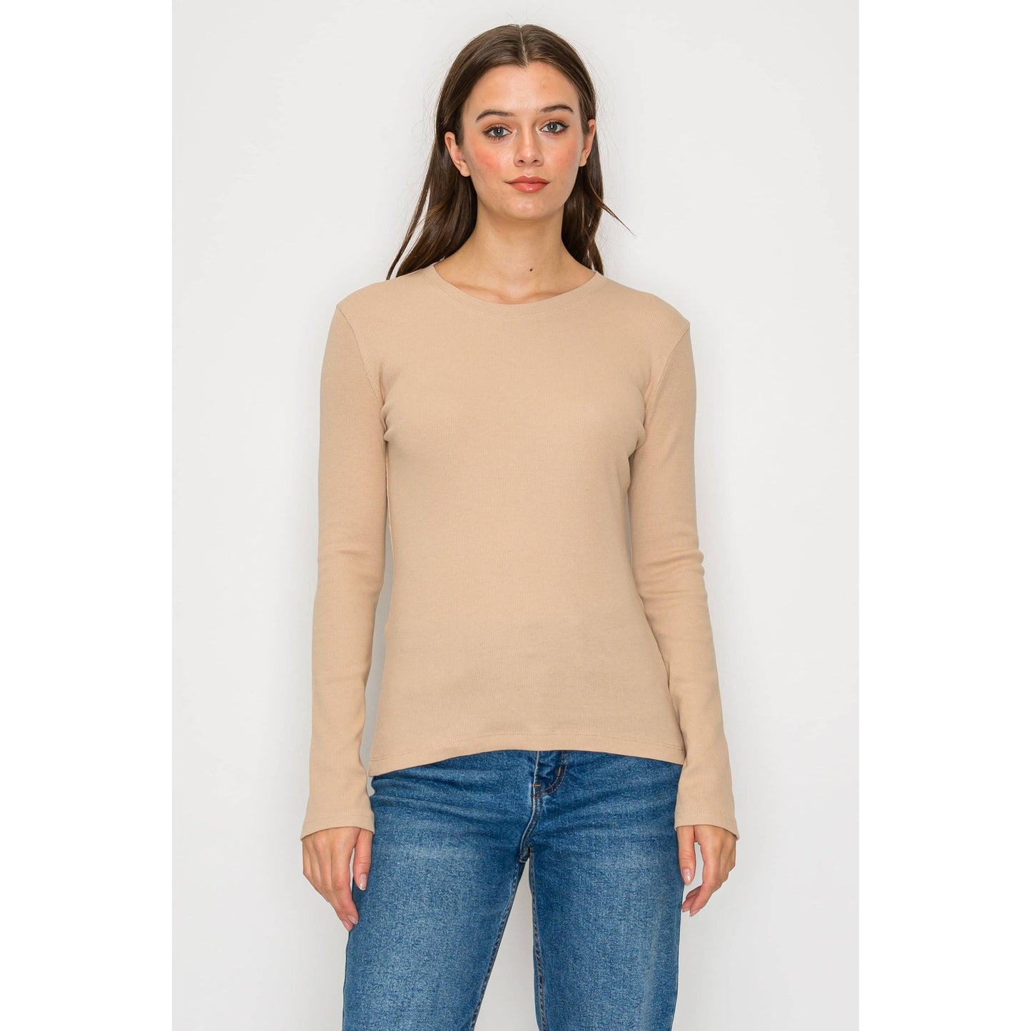 Long Sleeve Round Neck Mini Ribbed Shirt Top