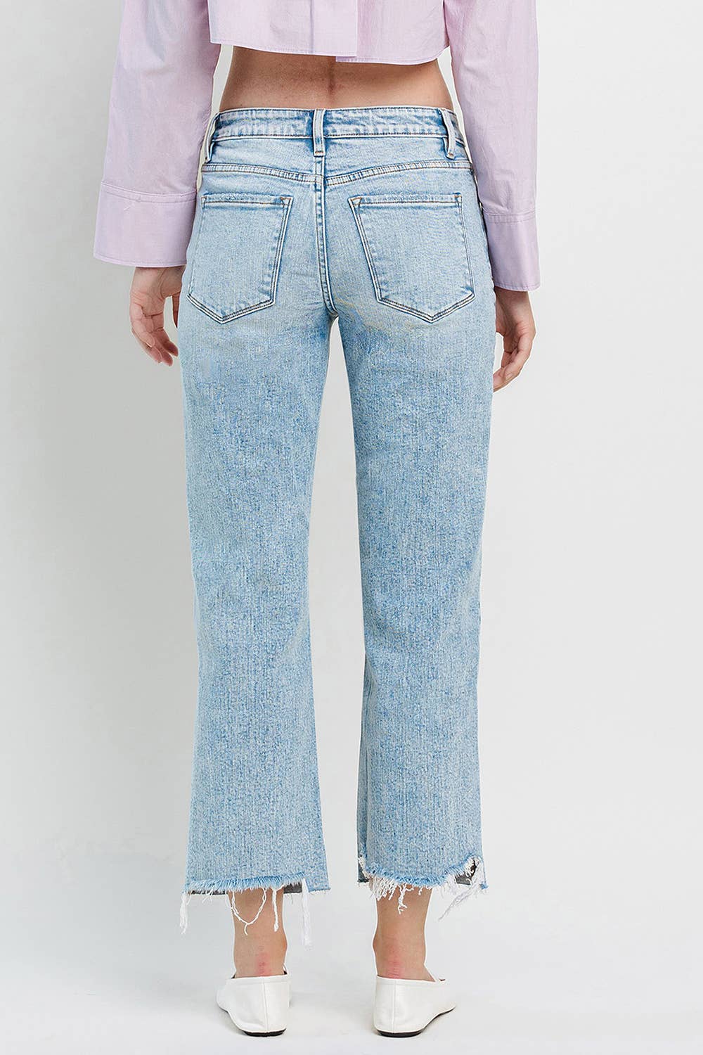 HIGH RISE RAW HEM CROP DAD JEANS F5584