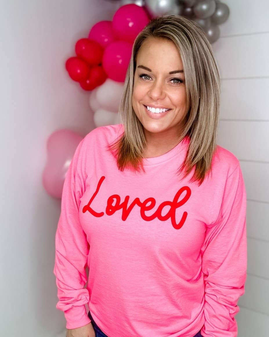 BLACK FRIDAY LOVED NEON LONGSLEEVE VALENTINE GRAPHIC TEE: L