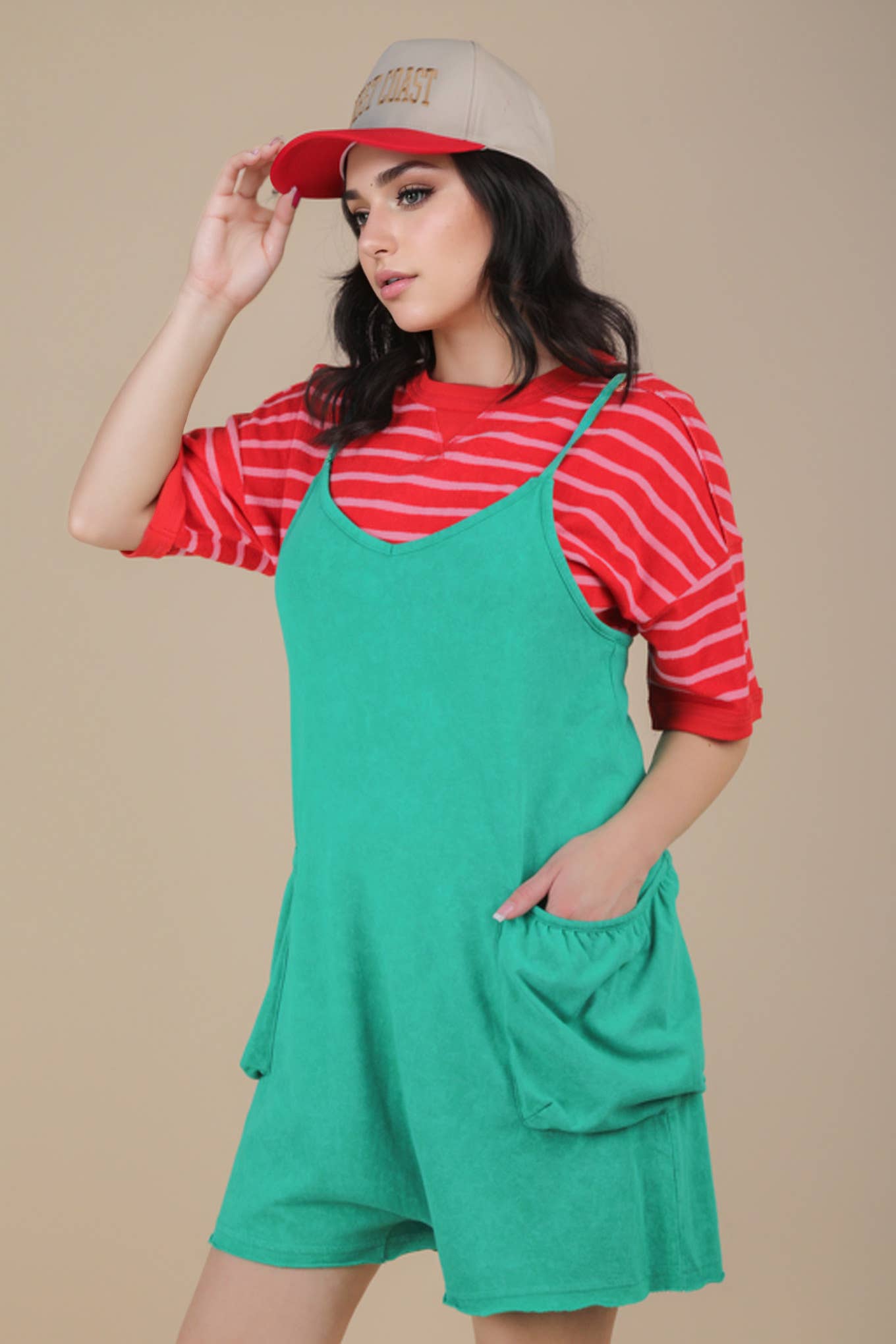 NP70359-Mineral Washed Sleeveless Casual Knit Romper