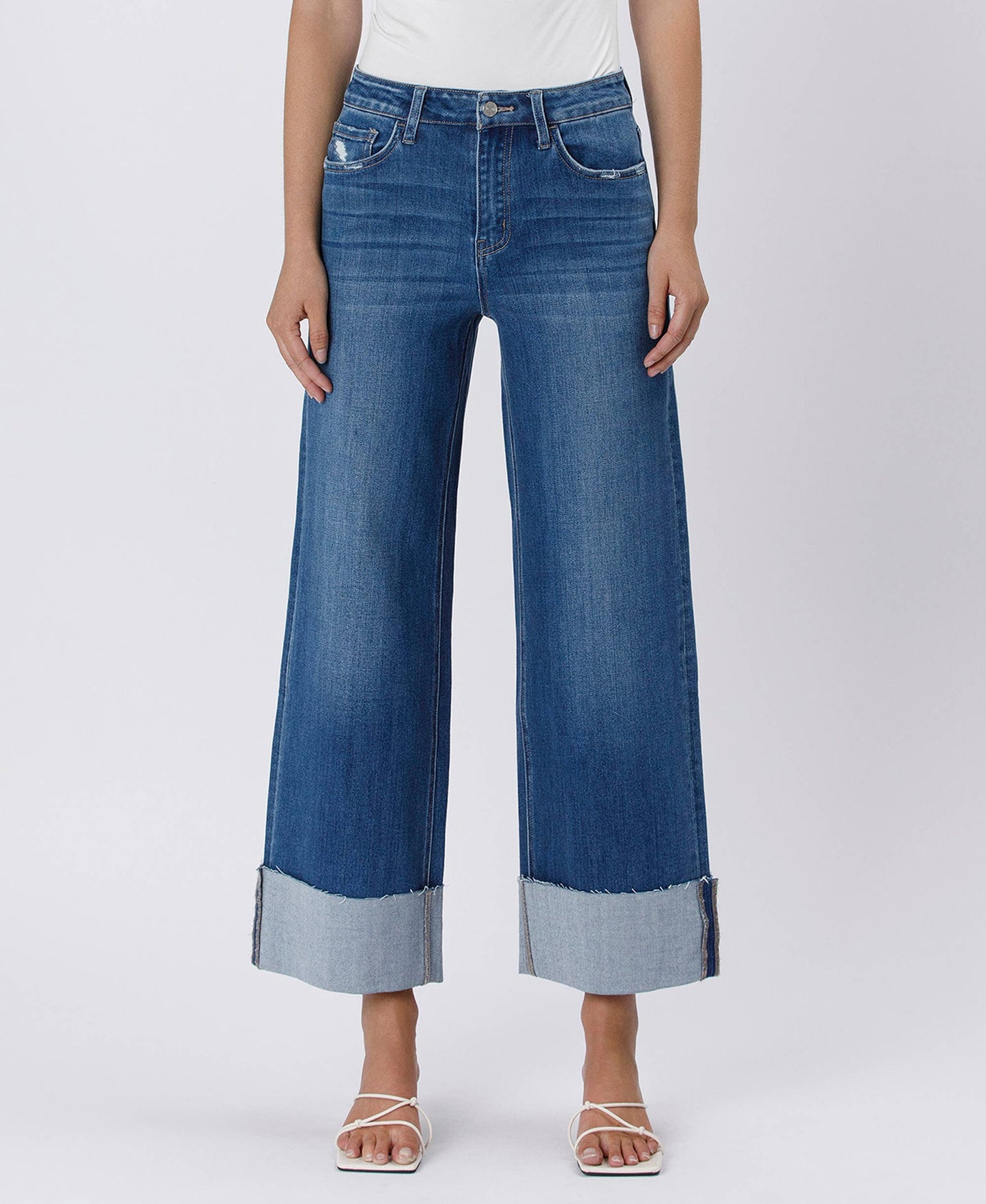 HIGH RISE CUFFED ANKLE WIDE LEG JEANS LV1530