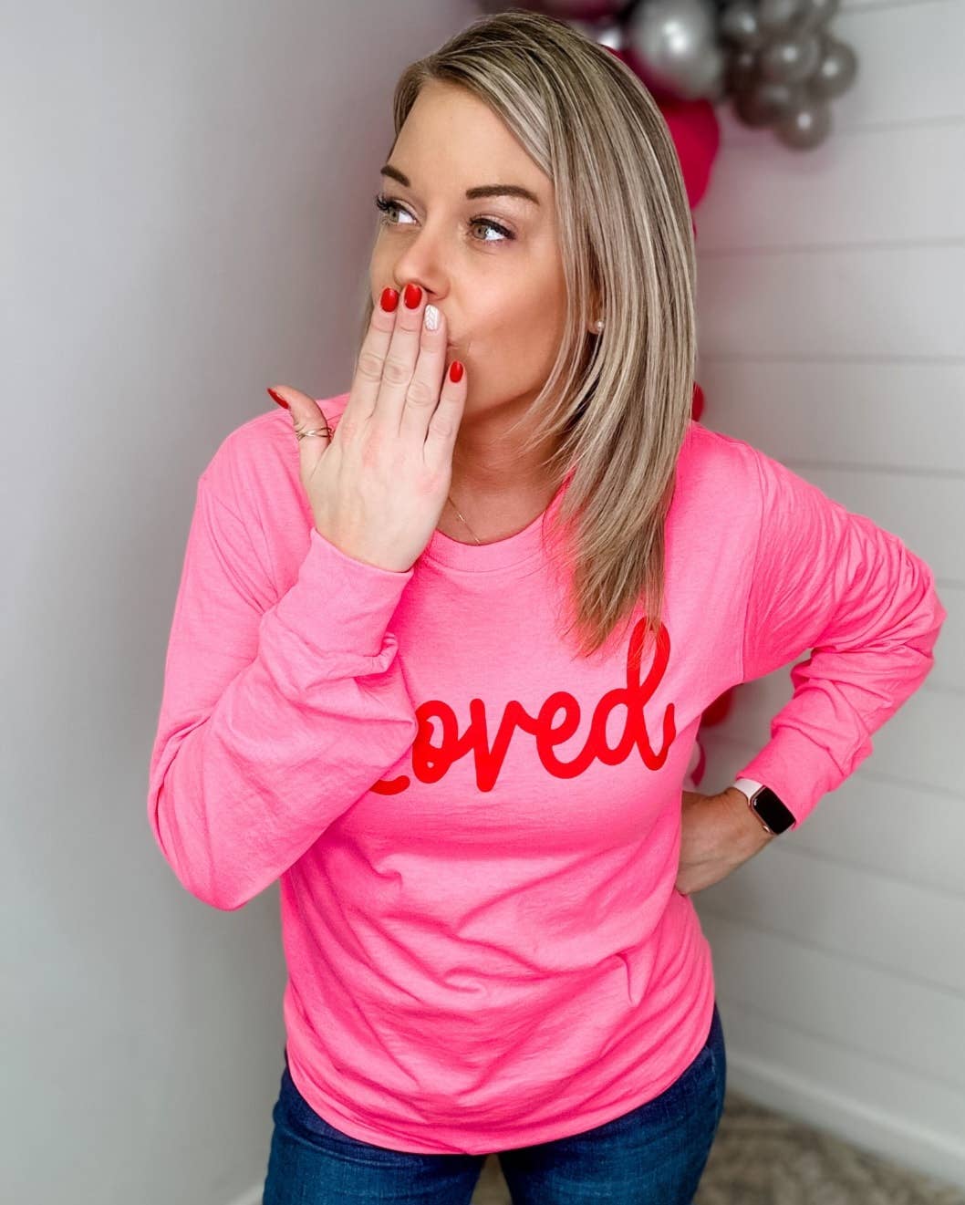 BLACK FRIDAY LOVED NEON LONGSLEEVE VALENTINE GRAPHIC TEE: S