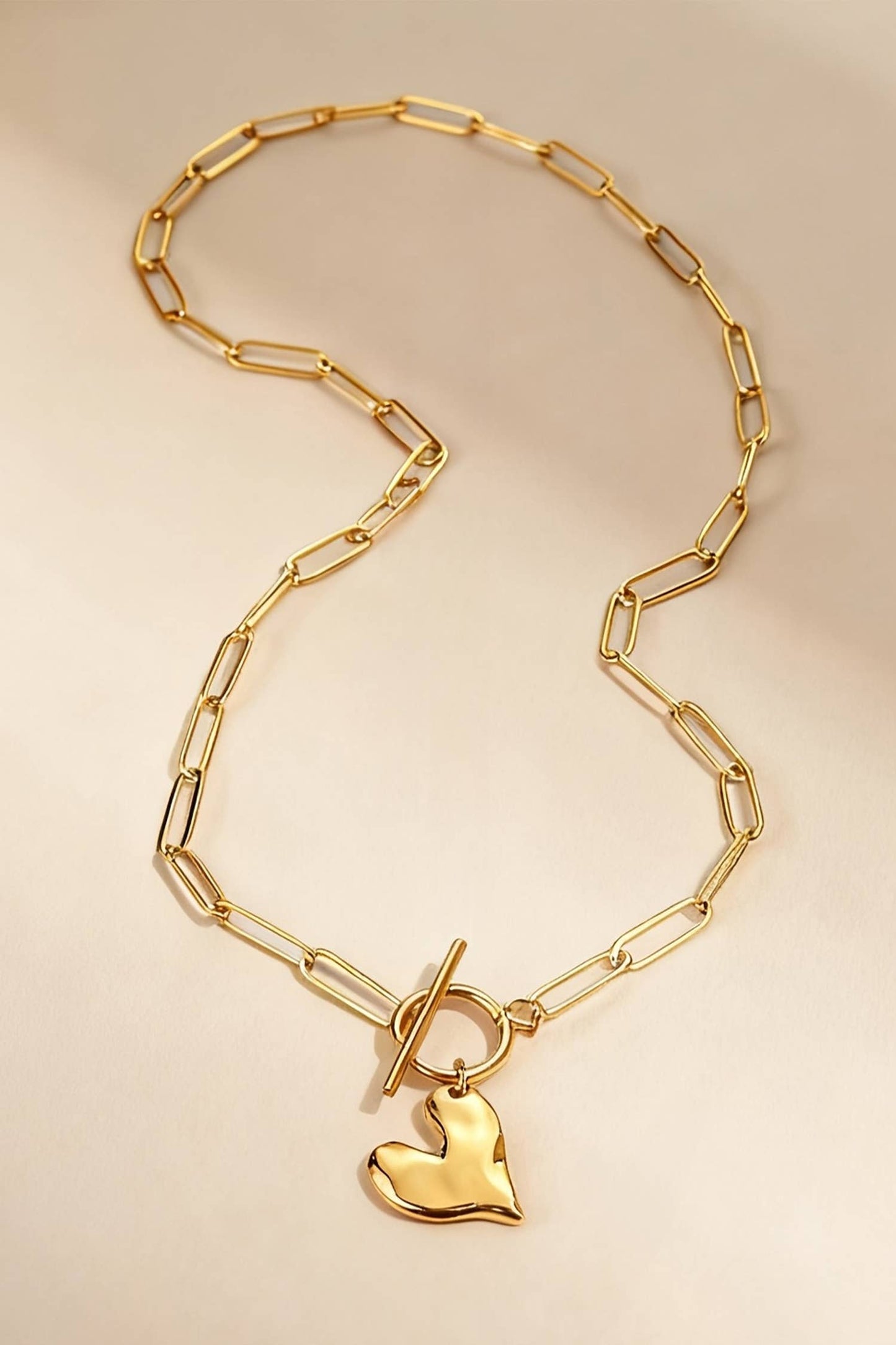 LDC Plated Toggle Heart Charm Paper Clip Chain Necklace