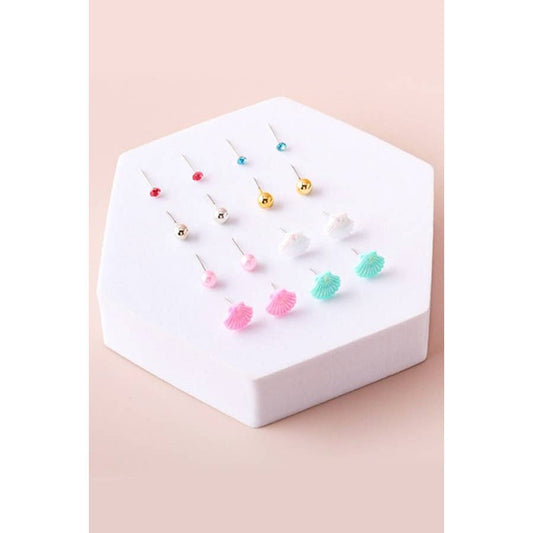 8-Pair Sea Shell Stud Earrings Set