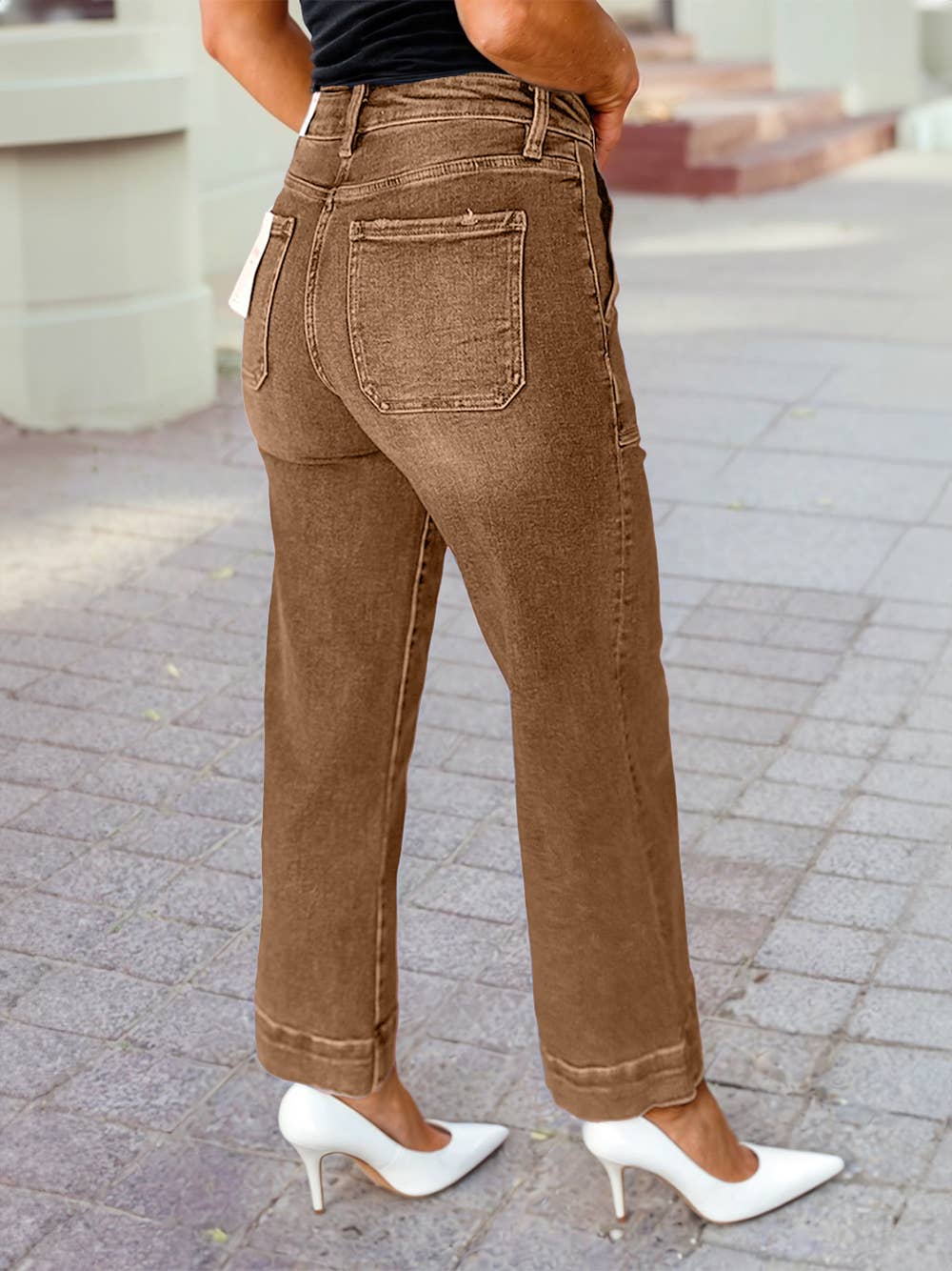 Cropped Loose Straight Medium Wash Jeans with Pockets