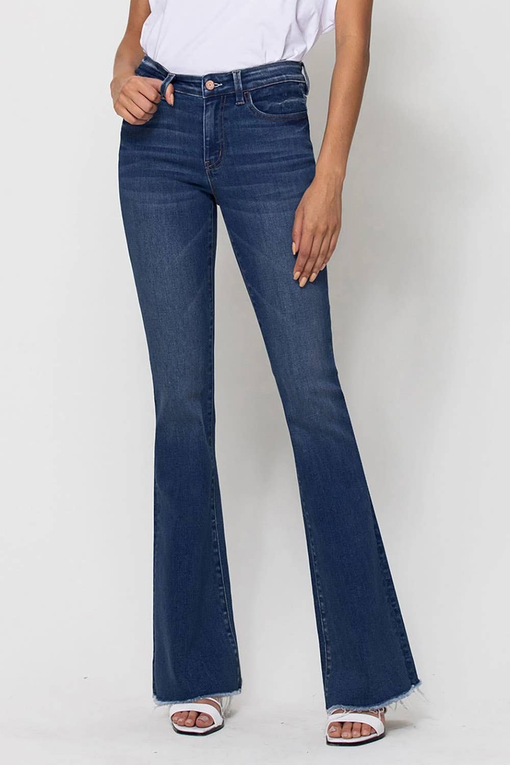 MID RISE RAW HEM FLARE JEANS T5349D