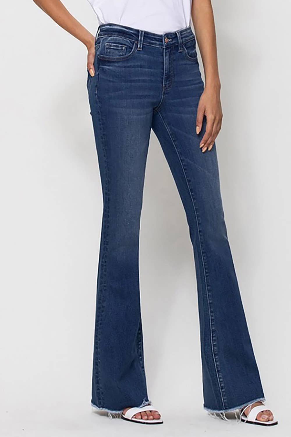 MID RISE RAW HEM FLARE JEANS T5349D