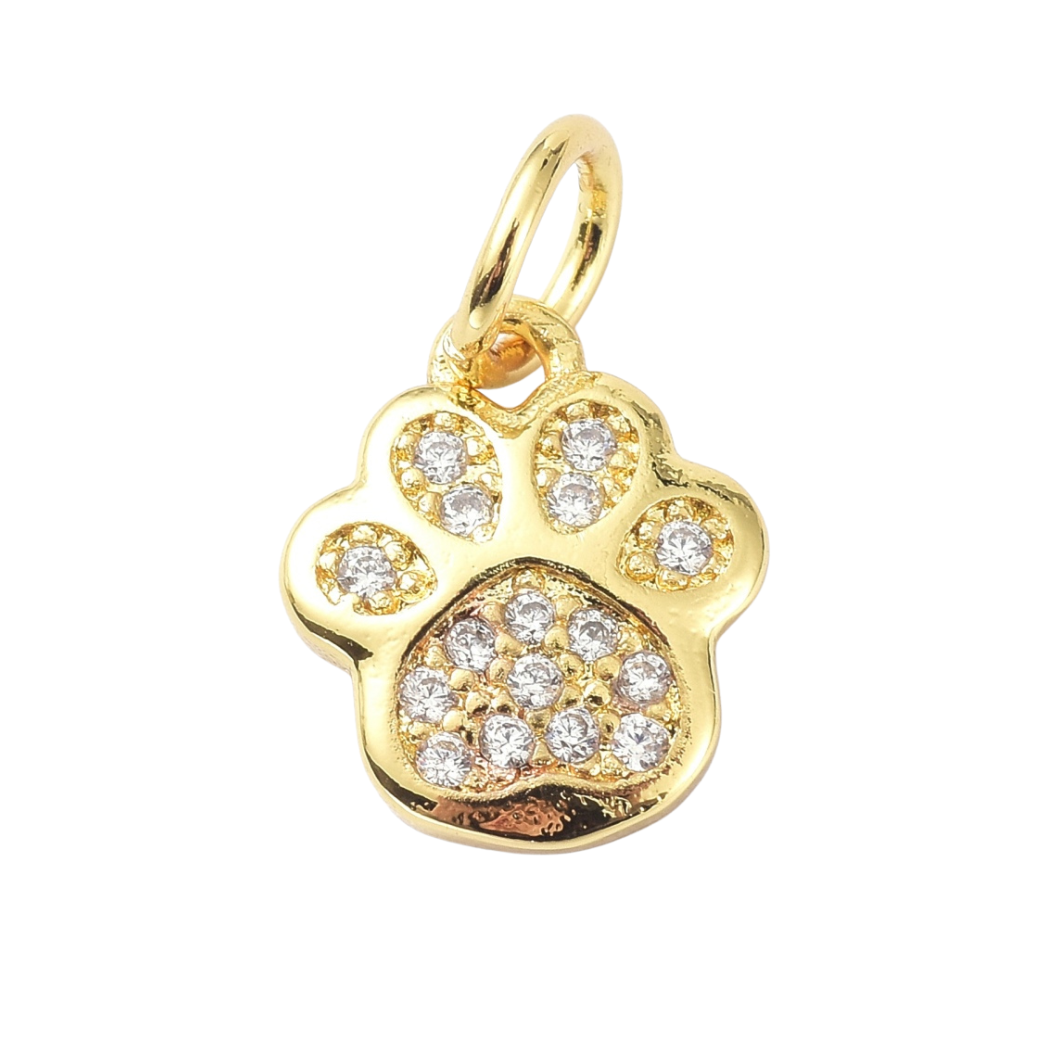 * Gold and Cubic Zirconia Paw Print Charm
