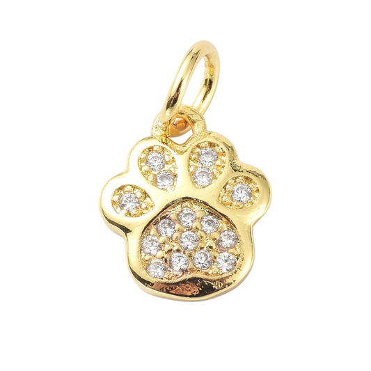 * Gold and Cubic Zirconia Paw Print Charm