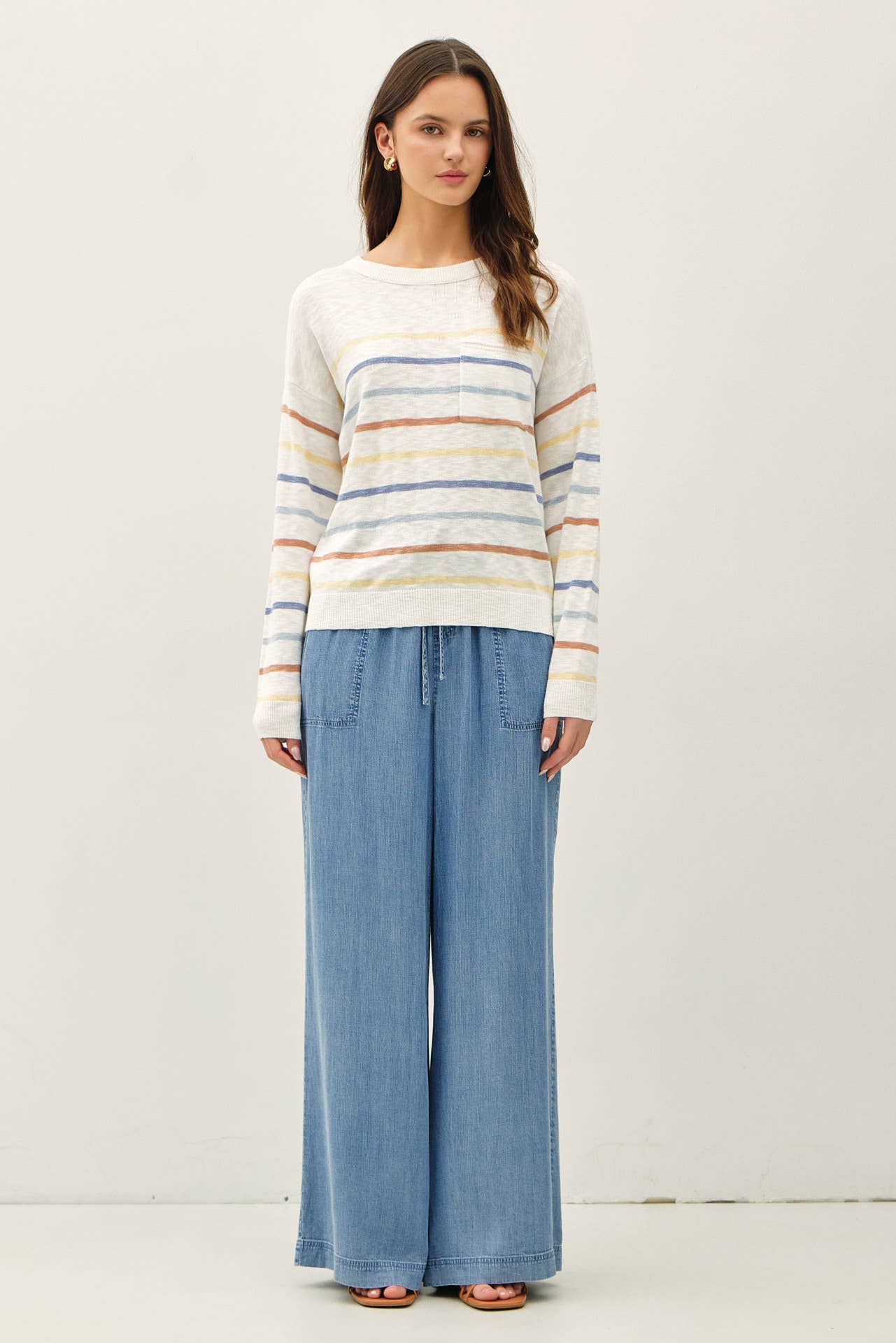WIDE LEG TENCEL CHAMBRAY PULL-ON PANTS