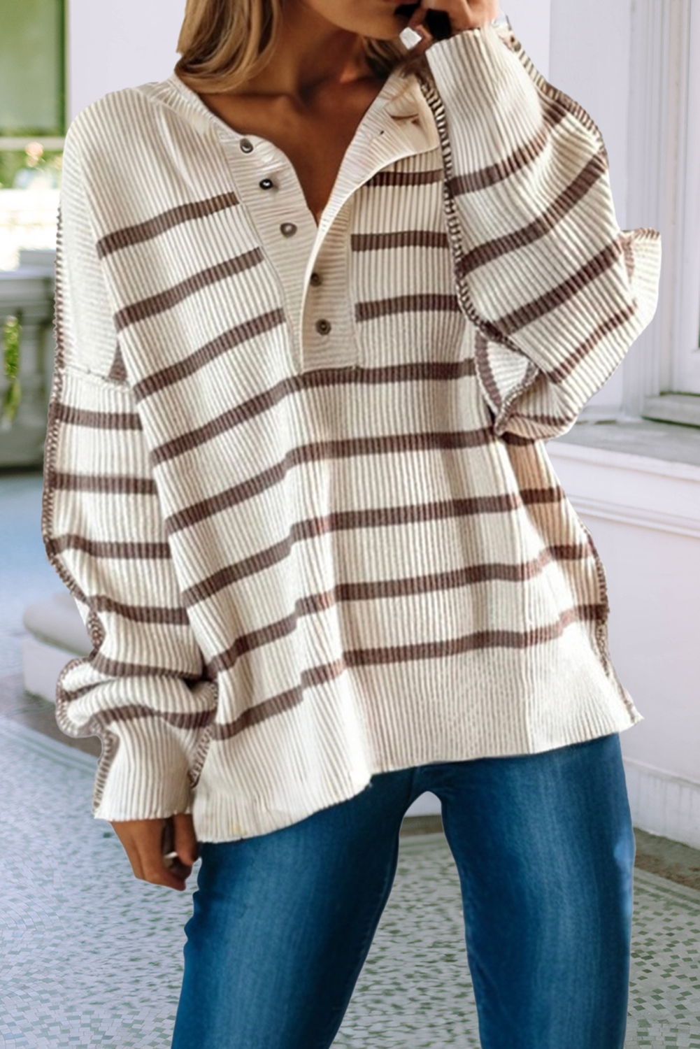 LDC Hazel Henley Stripe Sweater