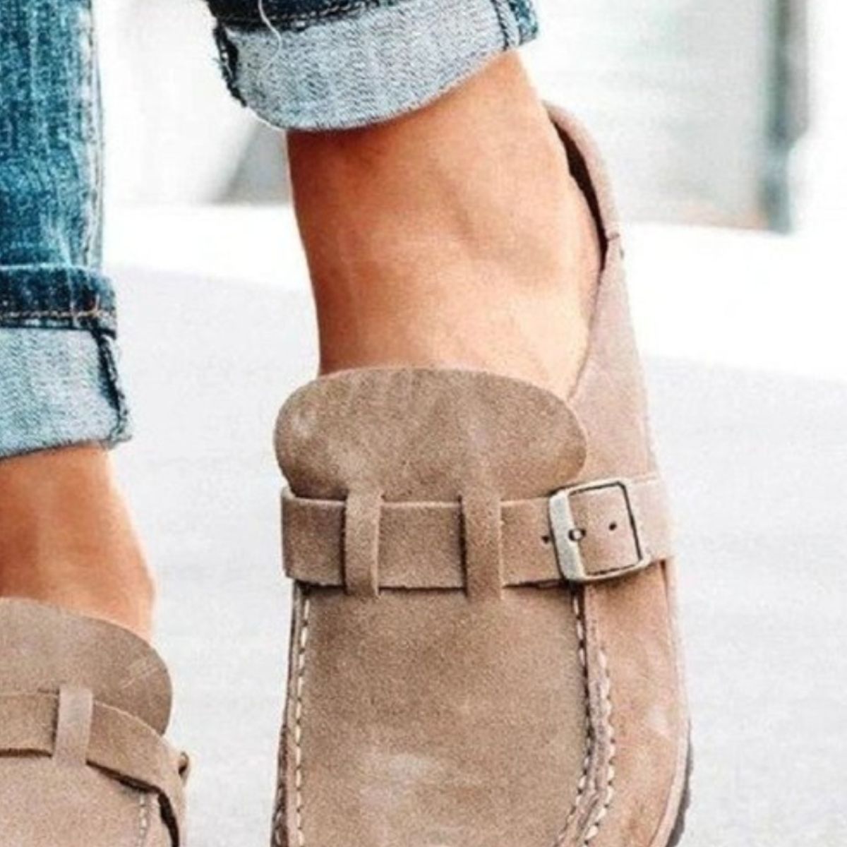 Round Toe Low Heel Buckle Sneakers