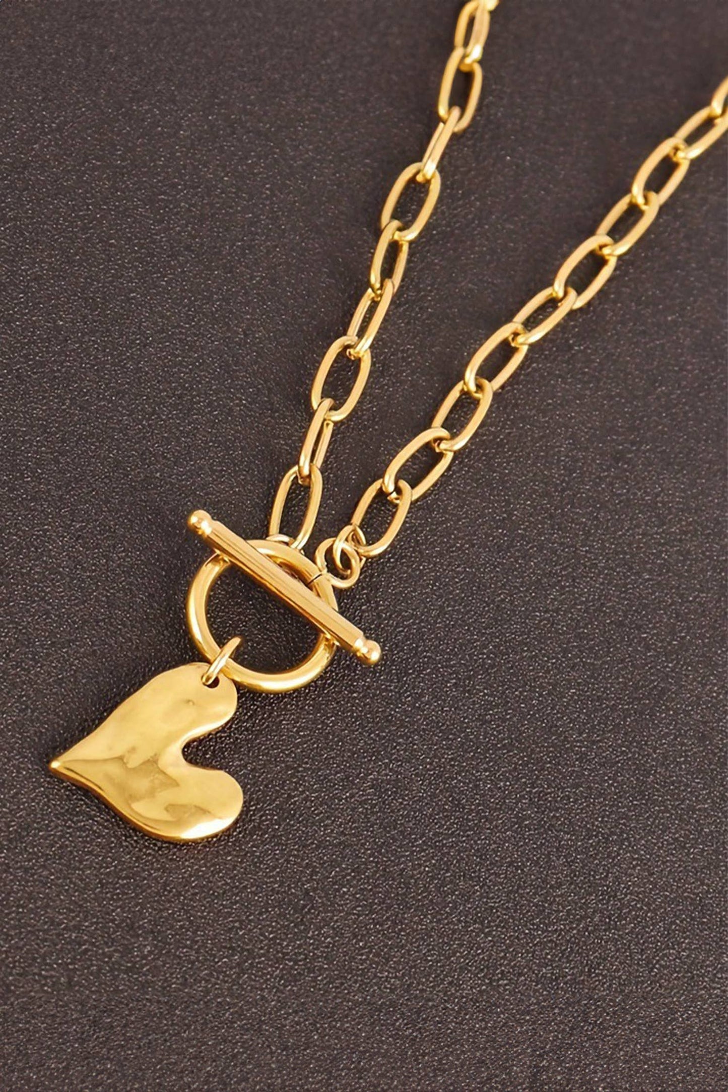 LDC Plated Toggle Heart Charm Paper Clip Chain Necklace