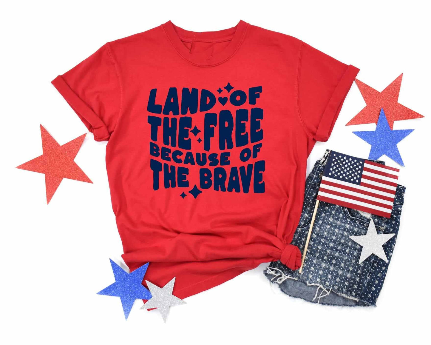LAND OF THE FREE RED USA PATRIOTIC 4TH OF JULY GRAPHIC TEE
