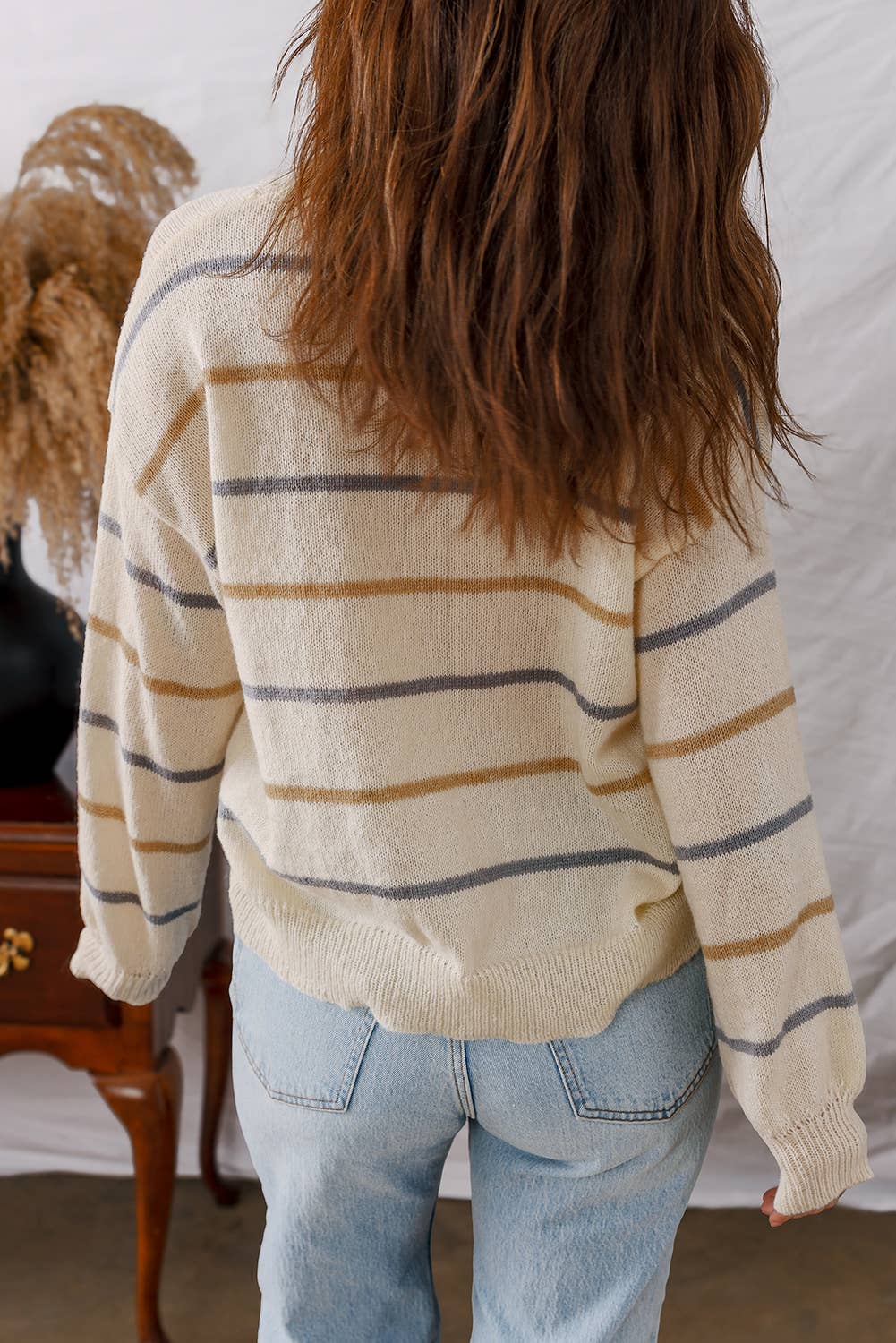 LDC Striped Ribbed Edge Drop Shoulder Sweater