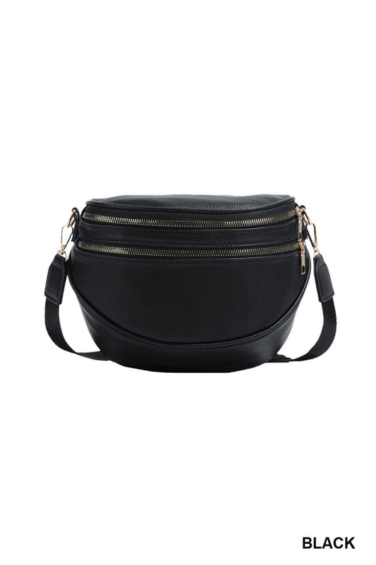 Zenana VEGAN LEATHER MULTI POCKET CROSSBODY CHEST BUM BAG