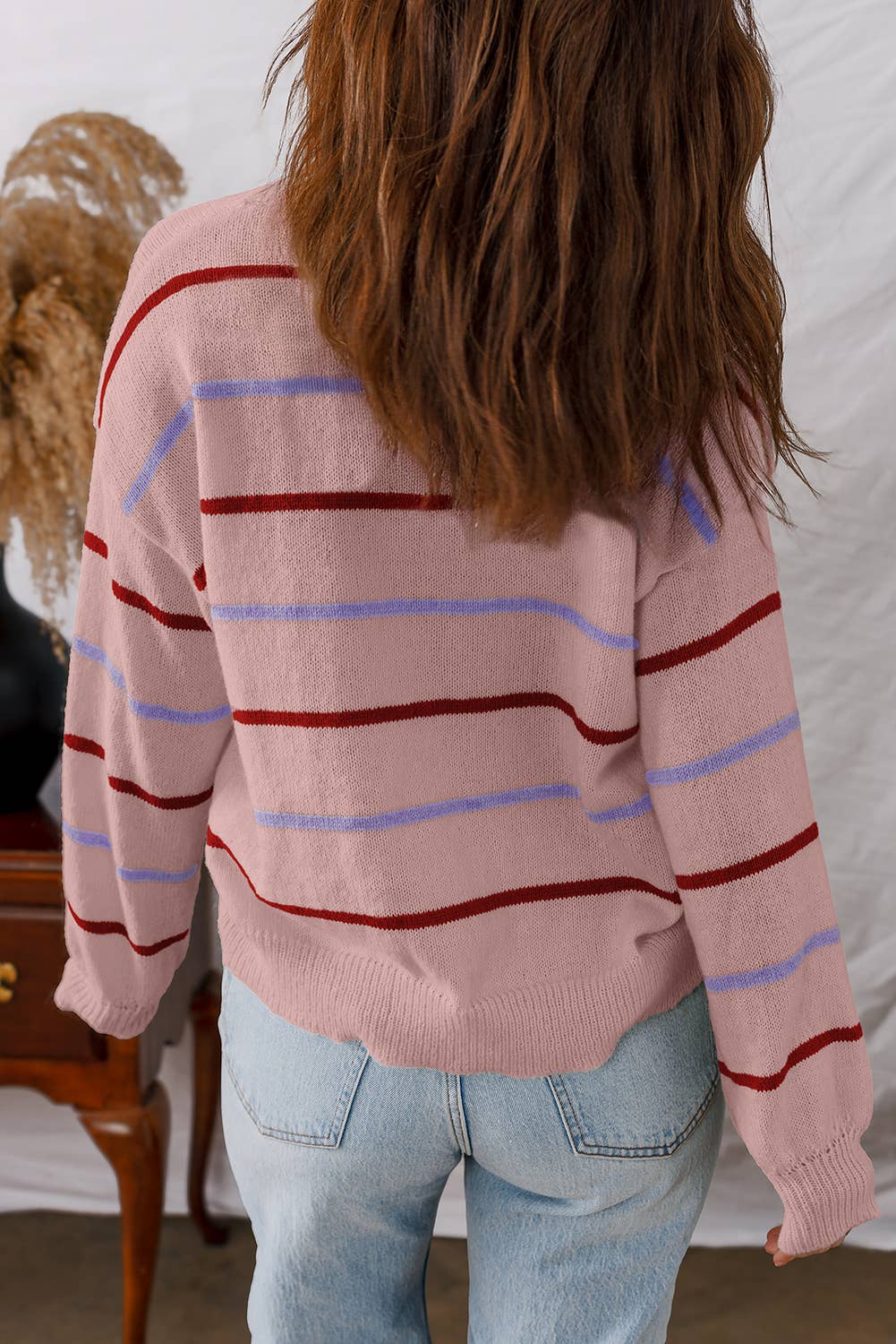 LDC Striped Ribbed Edge Drop Shoulder Sweater