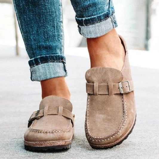 Round Toe Low Heel Buckle Sneakers