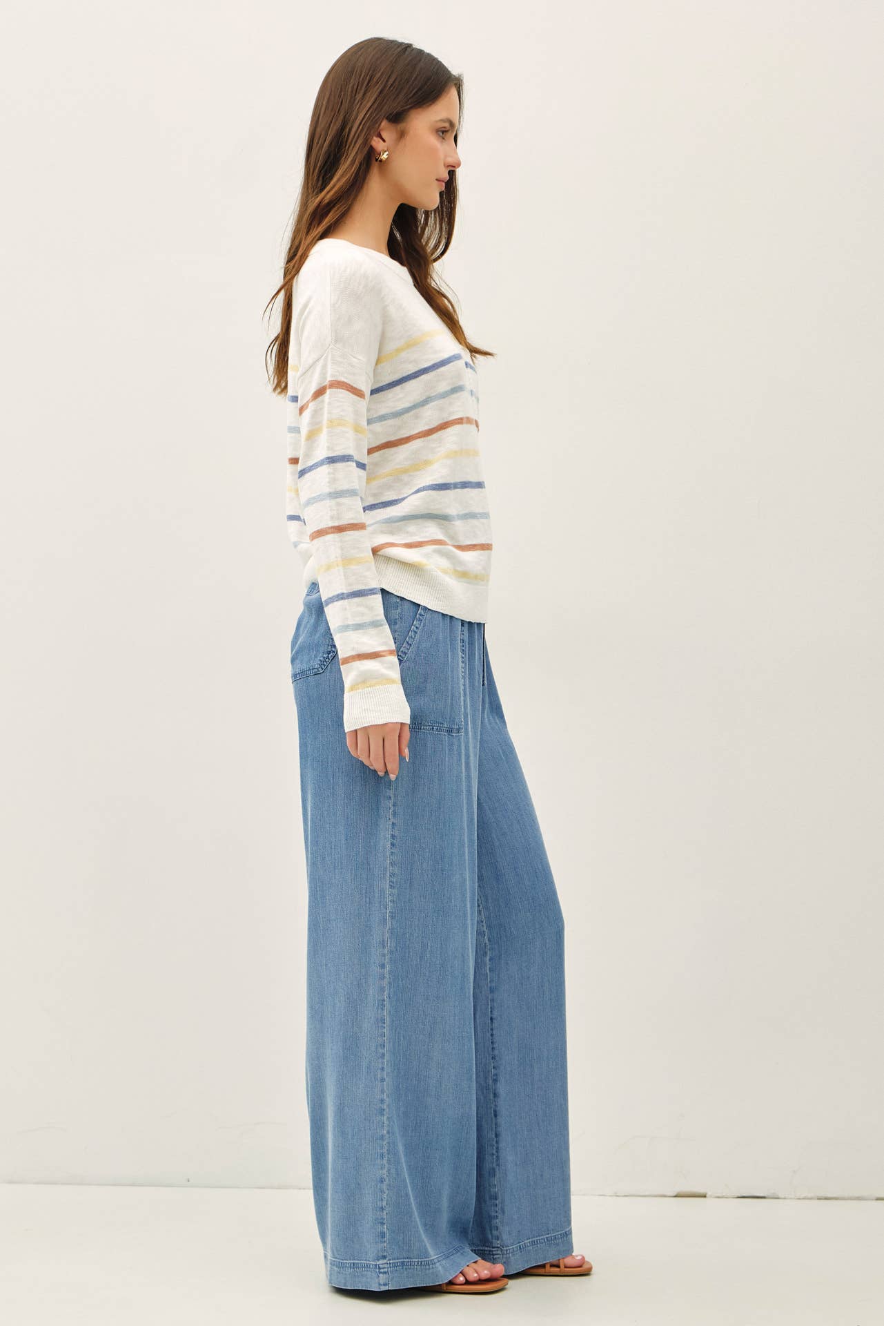 WIDE LEG TENCEL CHAMBRAY PULL-ON PANTS