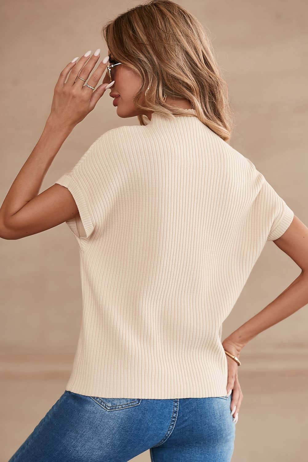 LDC Patch Pocket Ribbed Knit Short Sleeve Sweater