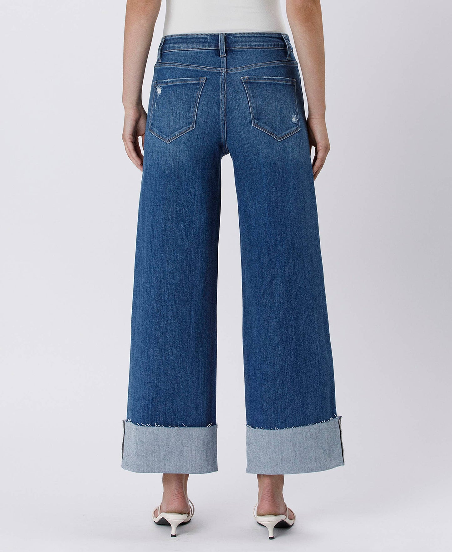 HIGH RISE CUFFED ANKLE WIDE LEG JEANS LV1530