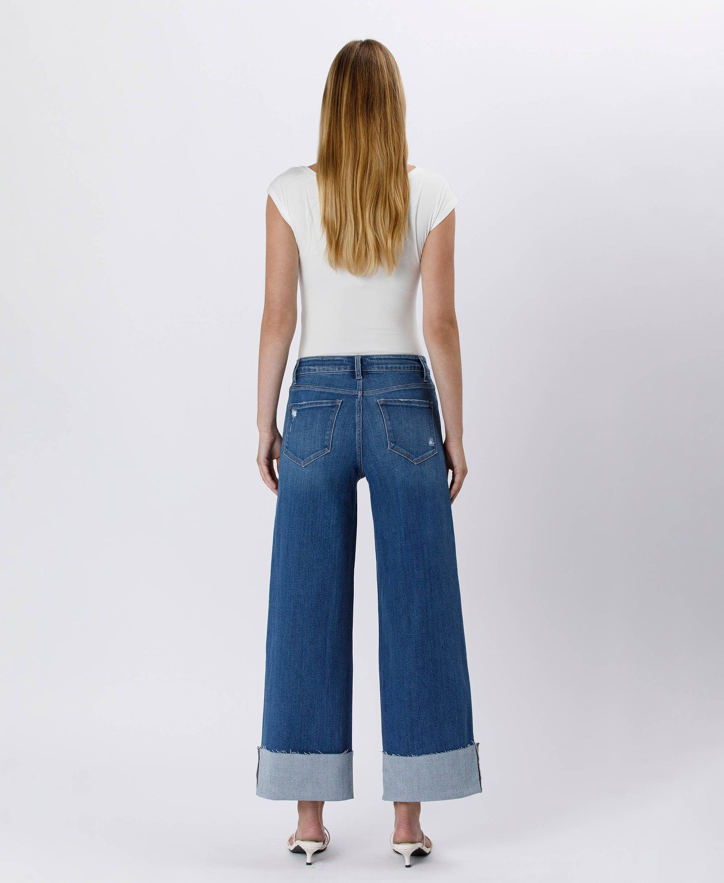 HIGH RISE CUFFED ANKLE WIDE LEG JEANS LV1530
