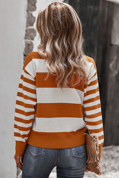 Striped Round Neck Dropped Shoulder Sweater