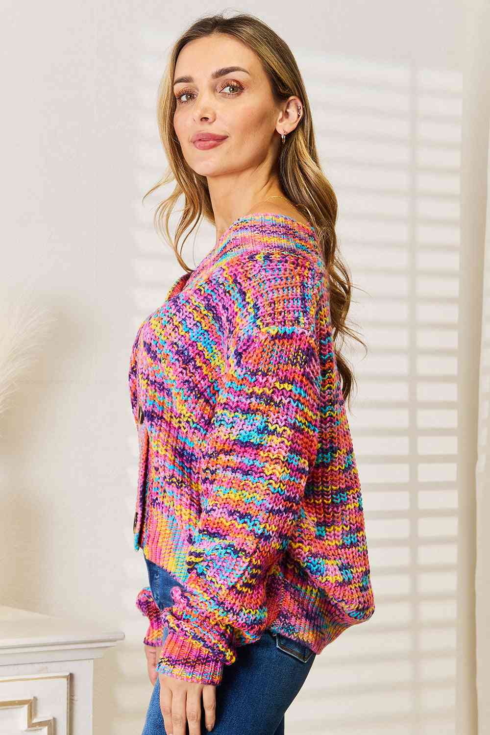 Woven Right V-Neck Long Sleeve Cardigan