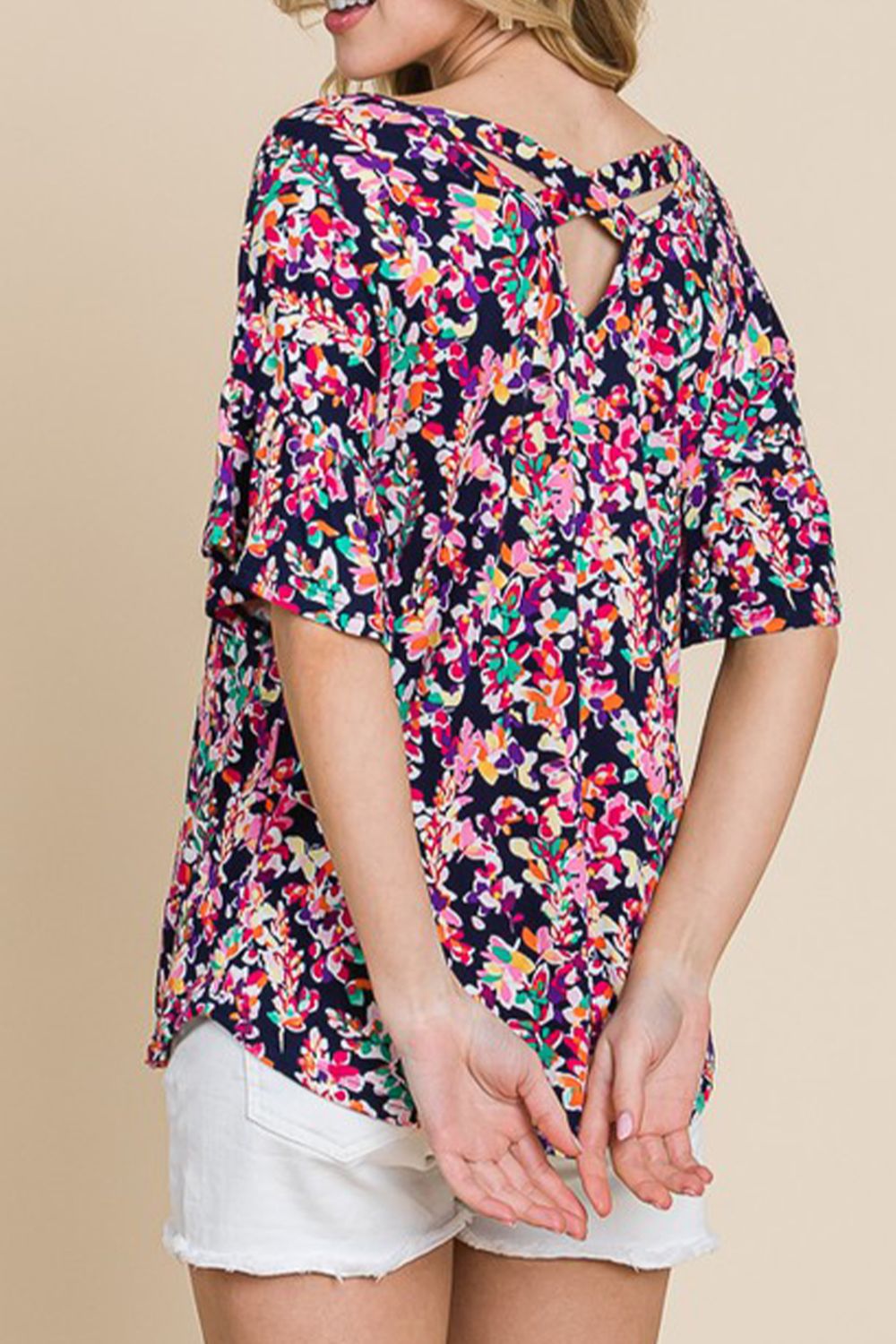 Printed Boat Neck Curved Hem Top